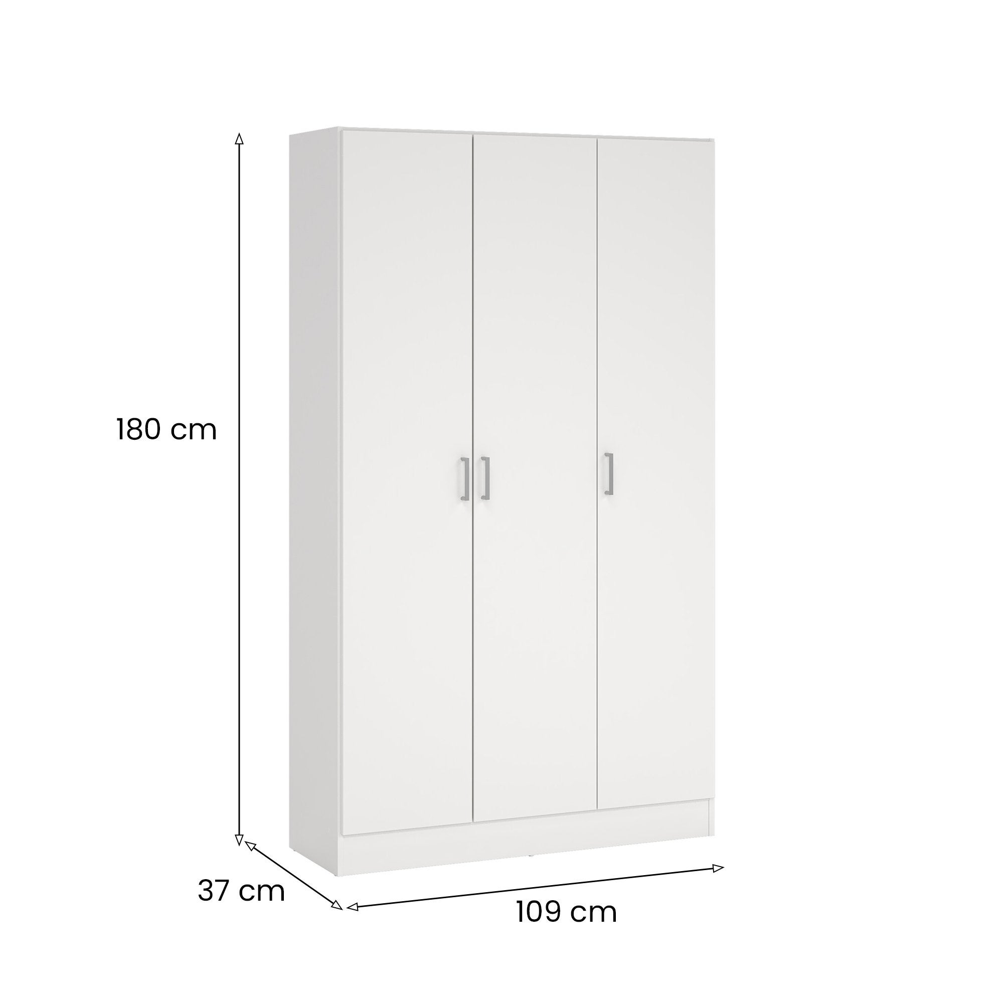 Grande armoire polyvalente Ranuncolo, Armoire auxiliaire avec 3 portes, Étagère à chaussures avec étagères, Armoire à balais, 109x37h180 cm, Blanc - 3