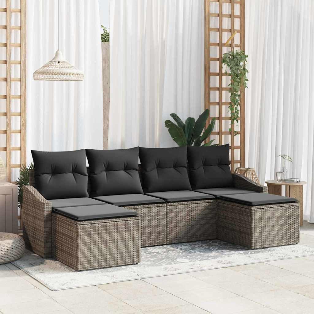 Zestaw Sof z poduszką 6 pcs Szary polirattan vidaXL