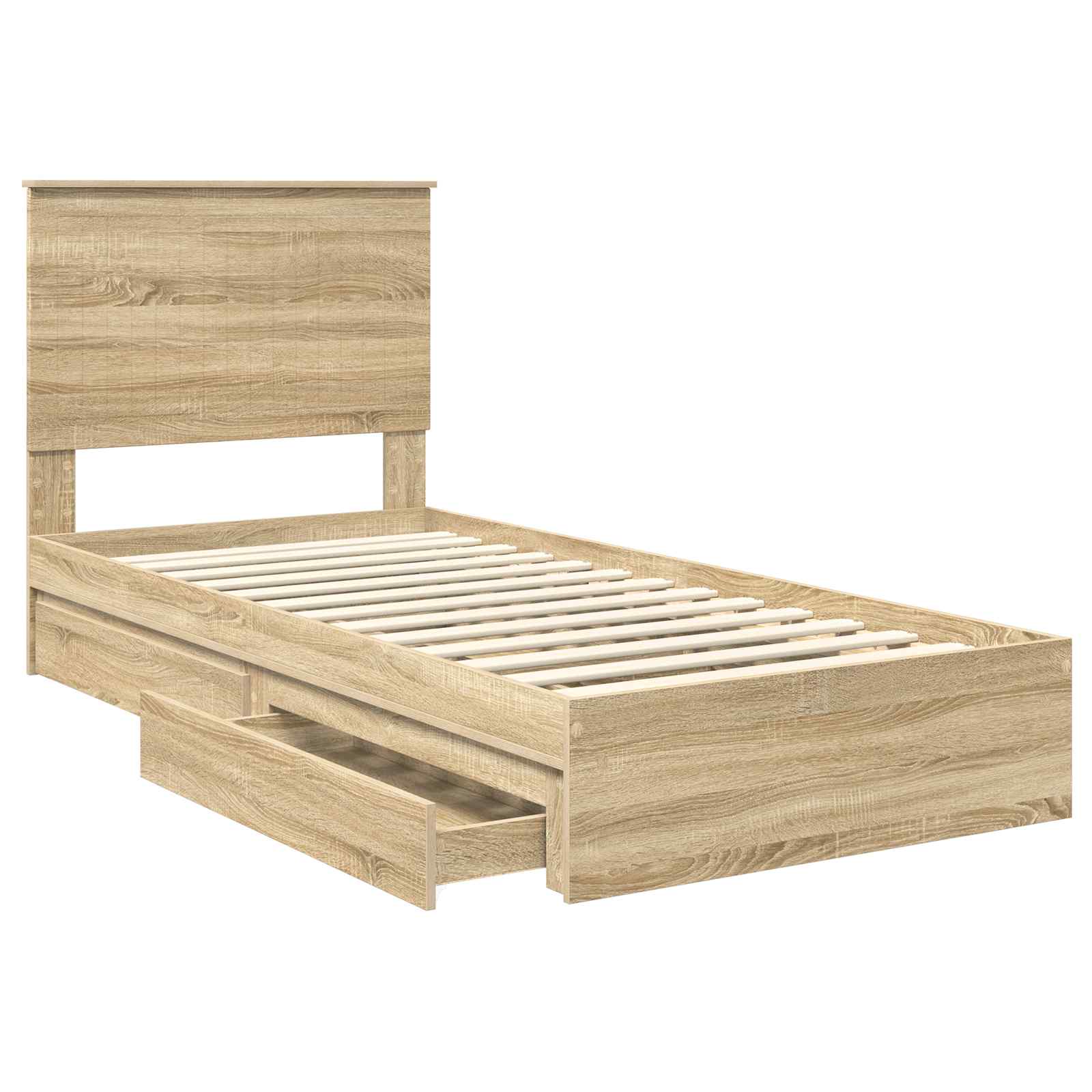 Lit de rangement chêne 90 x 190 cm en panneau de bois - 5