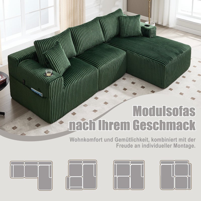 Canapé 3 places 200 cm en velours côtelé,canapé convertible modulable ...
