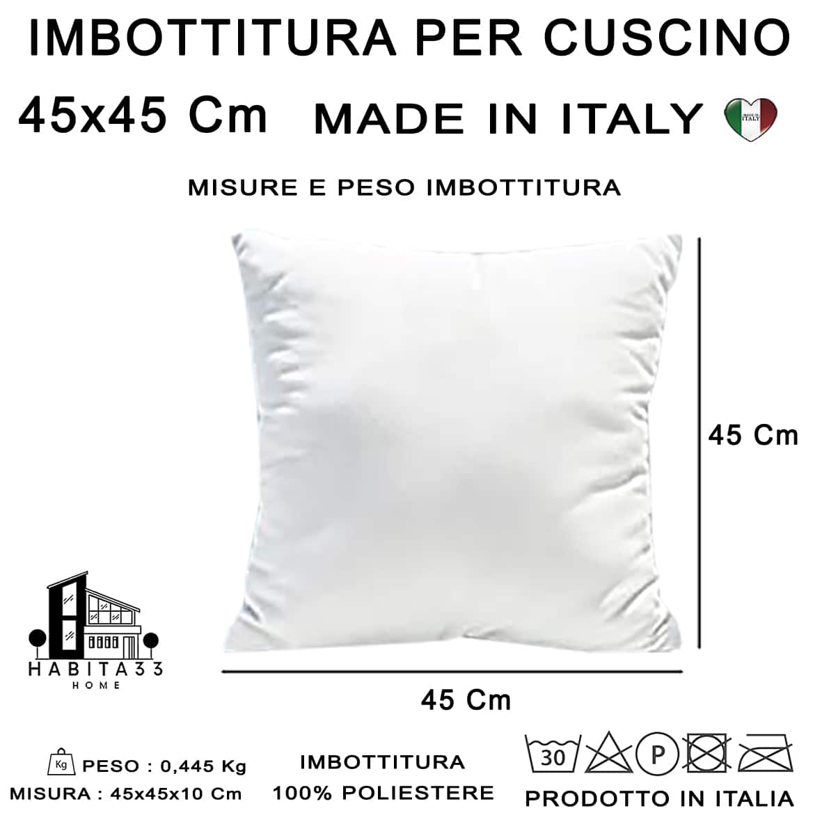 Set de 2 coussins anallergiques 45 cm Made in Italy - 2