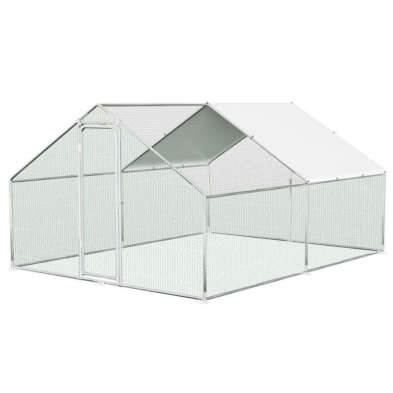 Gallinero Exterior Grande - Acero Galvanizado, Con Toldo Y Cerradura, 203x98x90 Cm, Ideal Para Gallinas