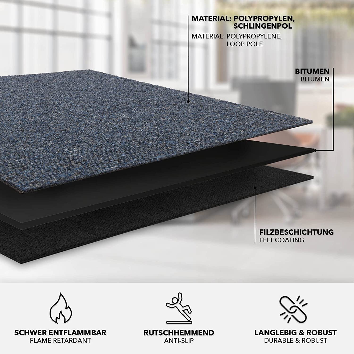 Dalle moquette bouclée 50 x 50 cm, Revêtement Isolant Sol, Bleu, 1 Pièce - 4