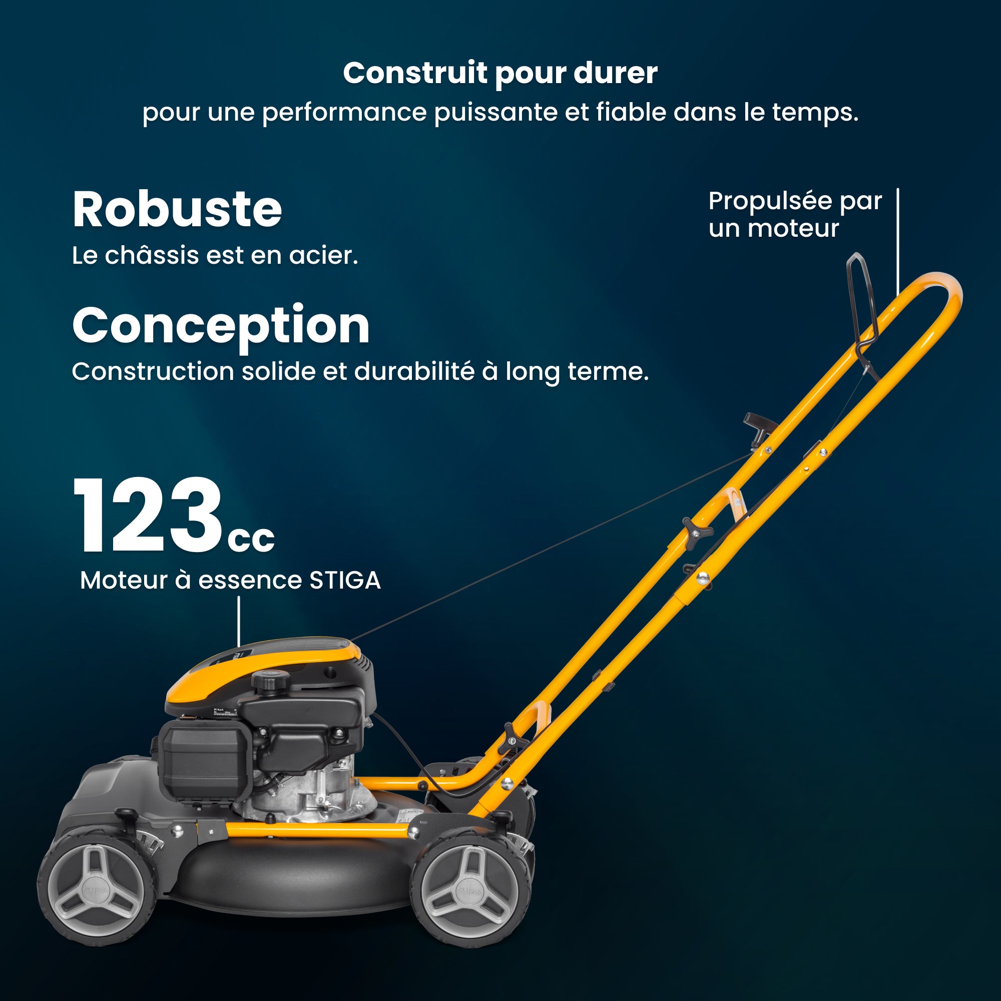 STIGA Multiclip 47 Tondeuse Thermique Poussée 123 cc 45 cm de Coupe Système Mulching Guidon Pliable - 2