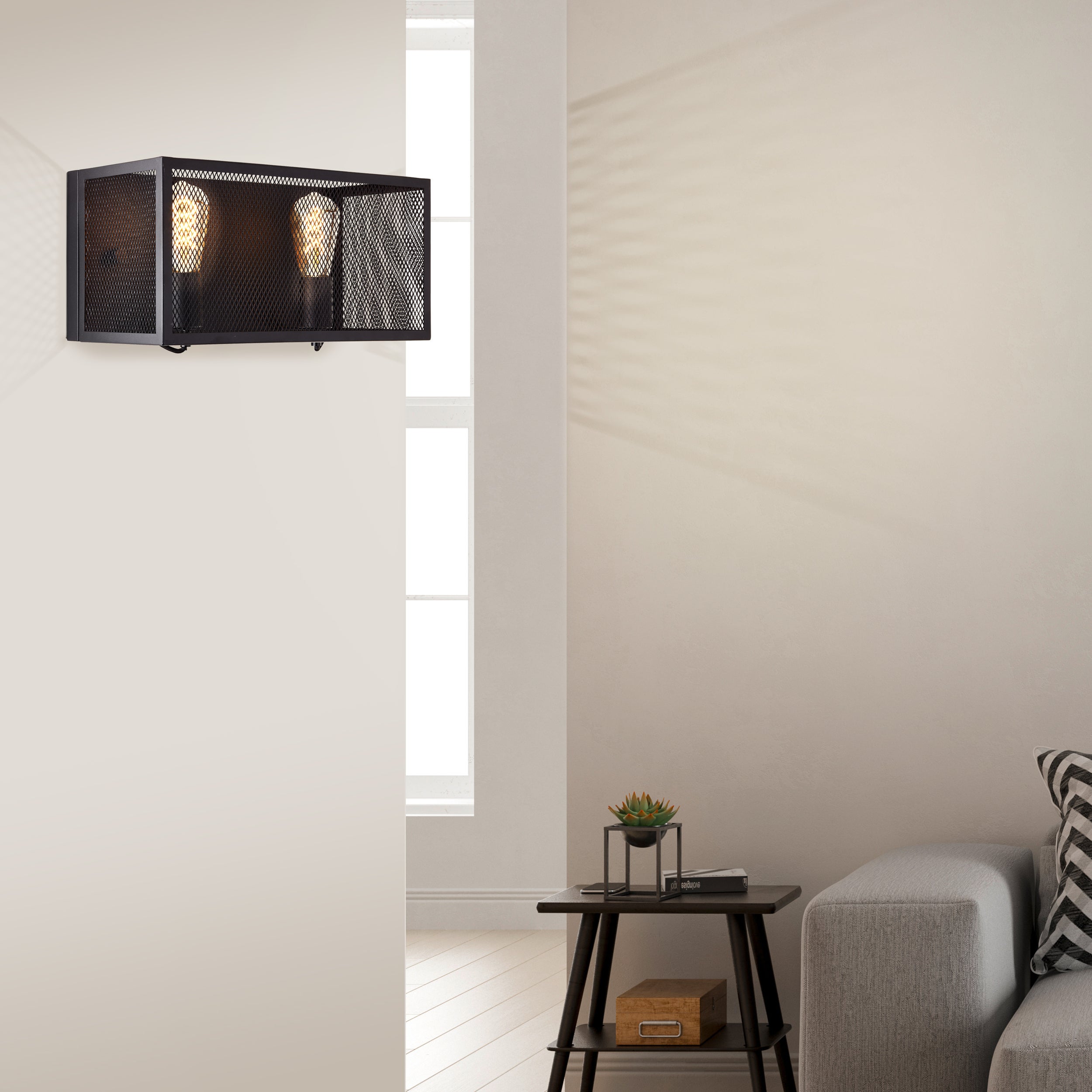 Brilliant lampa ścienna Maze z 2 źródłami światła czarny korundowy metal/czarny bambus 2x A60, E27, 40 W - 6