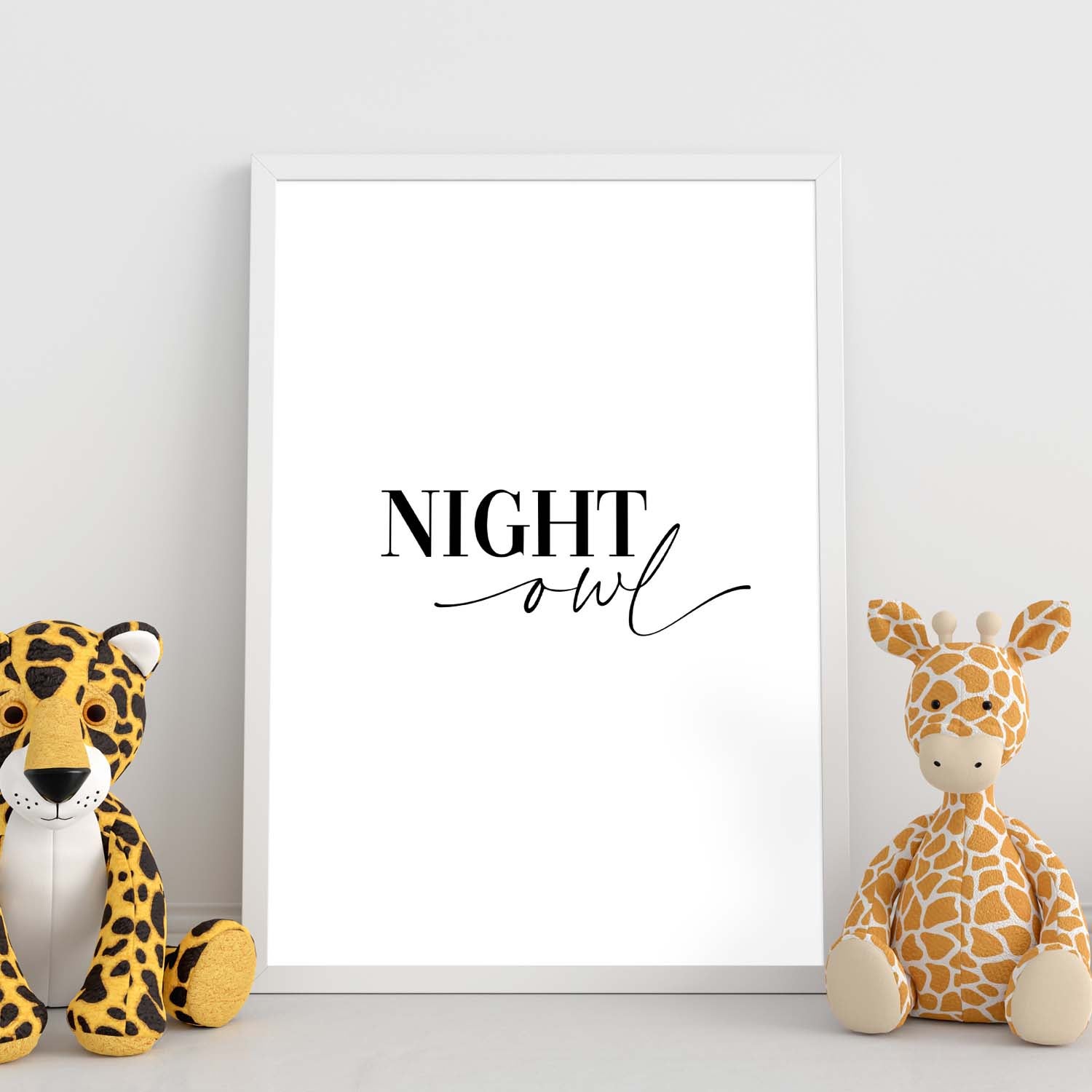 Lamina artistica decorativa con ilustracion de night owl estilo mensaje inspiracional sin marco - a4