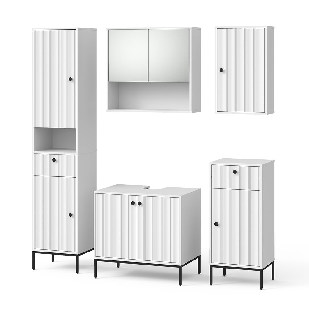 Vicco Zestaw mebli łazienkowych Eliza, Białe pofałdowanie, 5 części