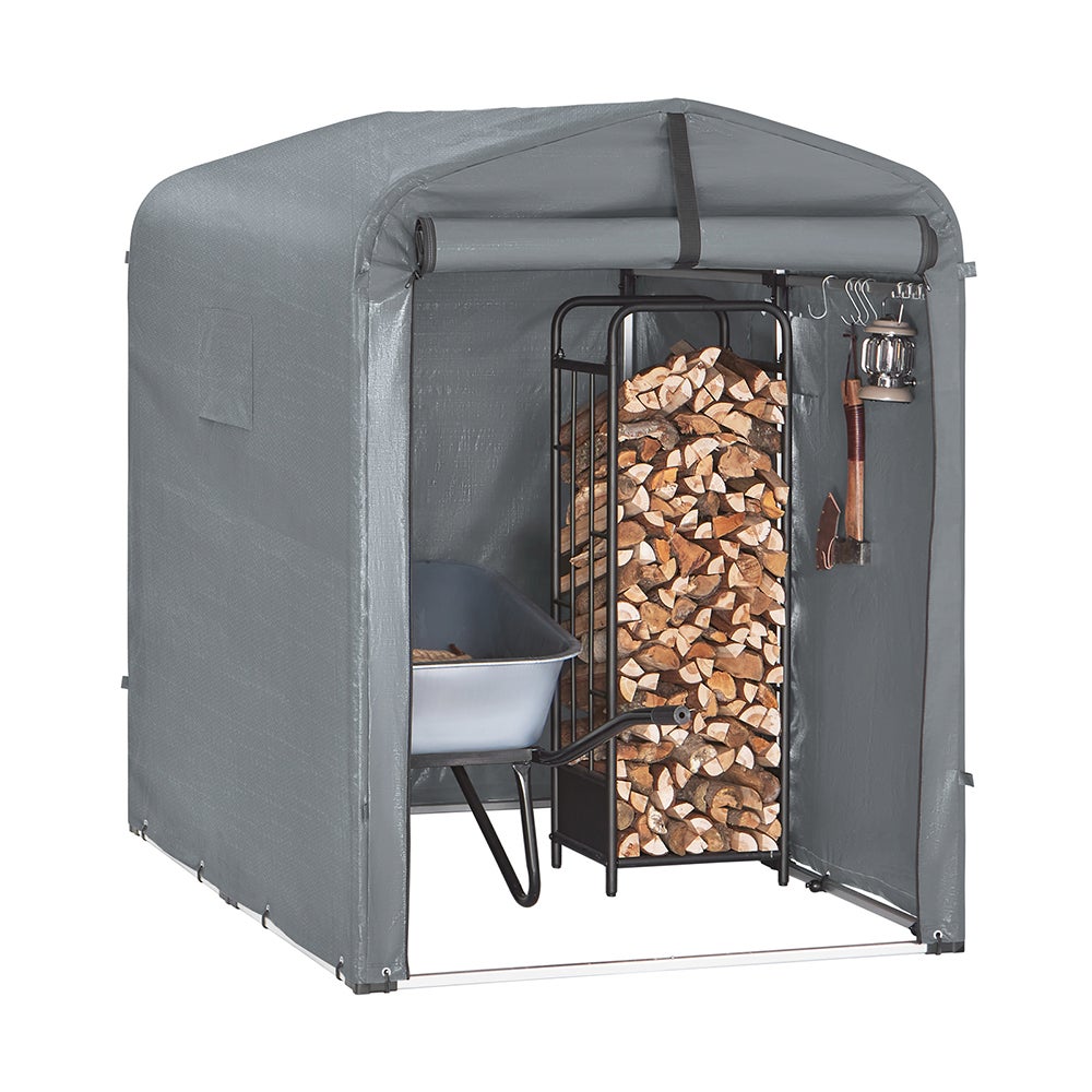 SoBuy Garage na rowery i narzędzia, wodoodporny zewnętrzny domek ogrodowy, schronienie na motocykl z hakami, szary, 120x176x163 cm, KLS11-DG