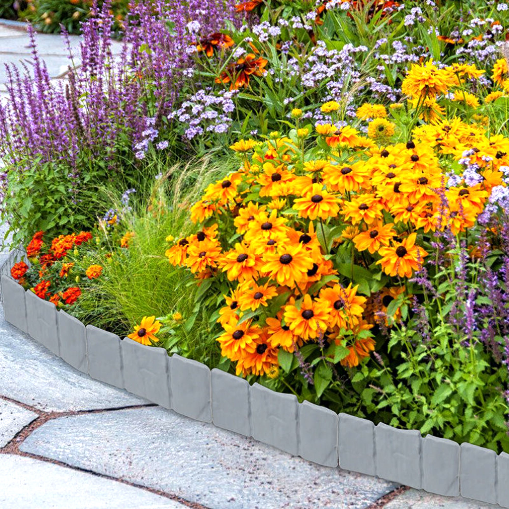 Lot de 10 - Module Bordure de Jardin Effet Pierre - 2.5 Metre lineaire - Rebord pour Clôture, Parterre, Plantation - Plastique Flexible - 25 x 10 CM - 2