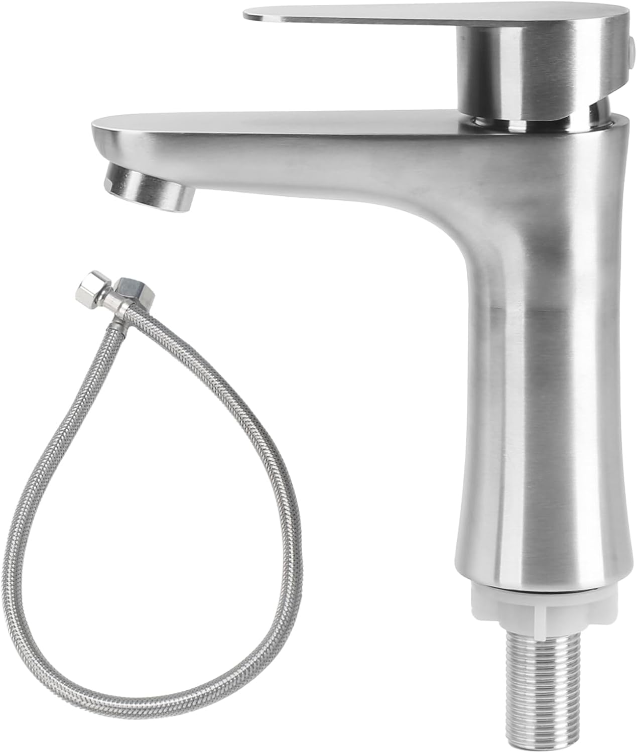Kran ze stali nierdzewnej z zimną wodą, kran do mycia rąk z zimną wodą i wężem, bateria zlewozmywakowa, bateria łazienkowa, srebrny