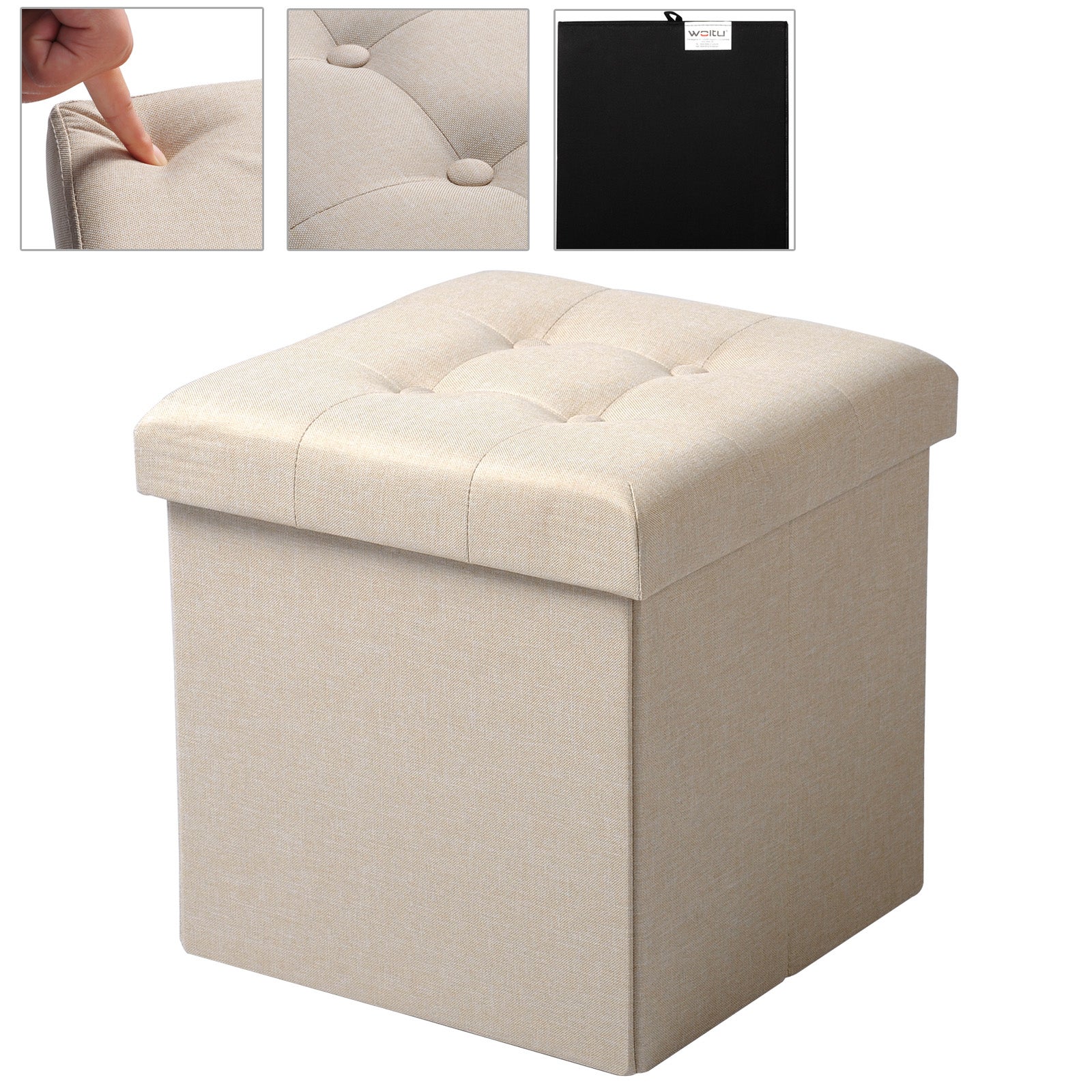 WOLTU Tabouret pouf coffre Boîte de rangement repose-pied cube，siège pliable，gagner de l'espace 37，5x37，5x38cm，Crème Blanc - 2