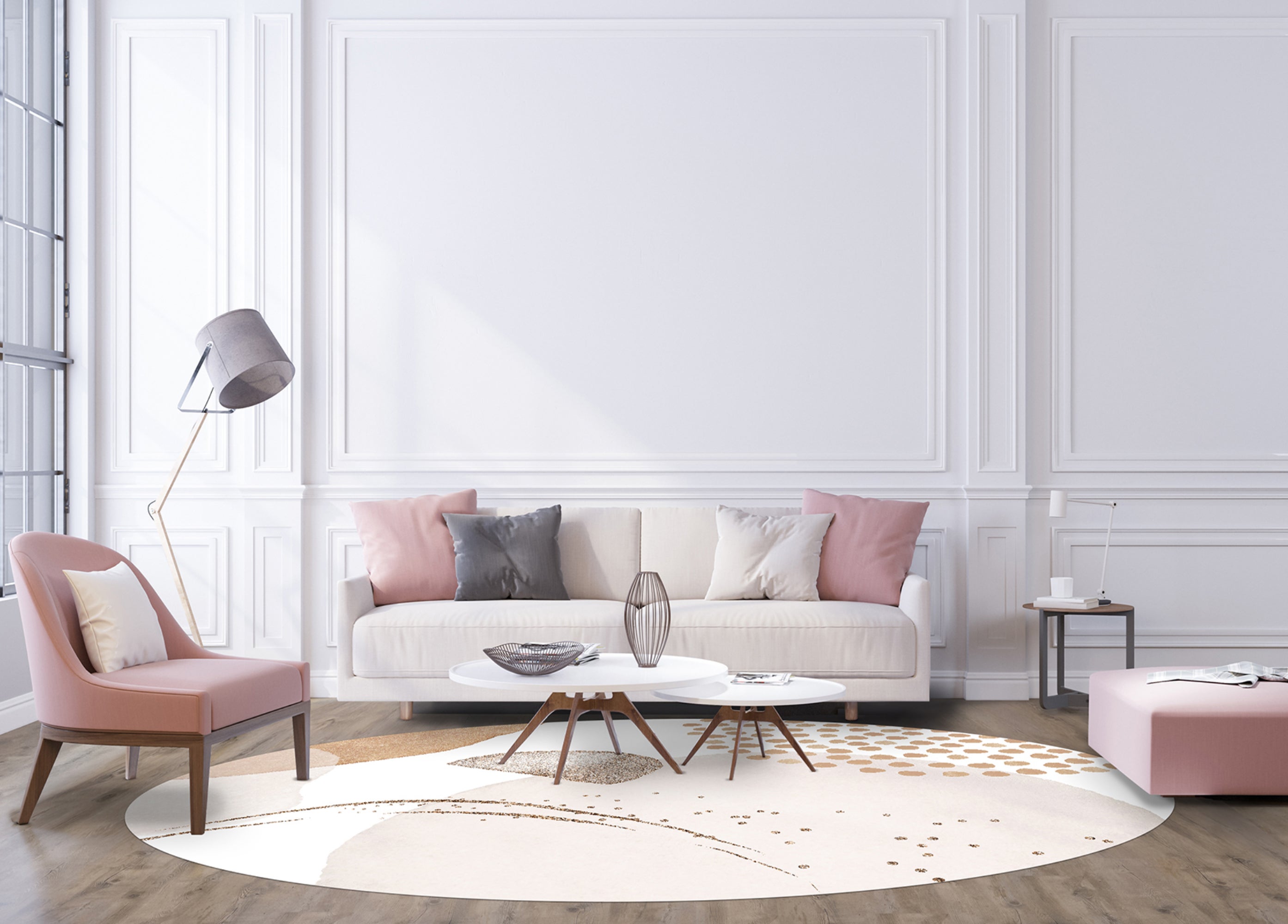 Tappeto antiscivolo in vinile, Nikita [Diam] 100 cm - PVC stampato, lavabile, ignifugo, per salotto e cucina, stile moderno - 3