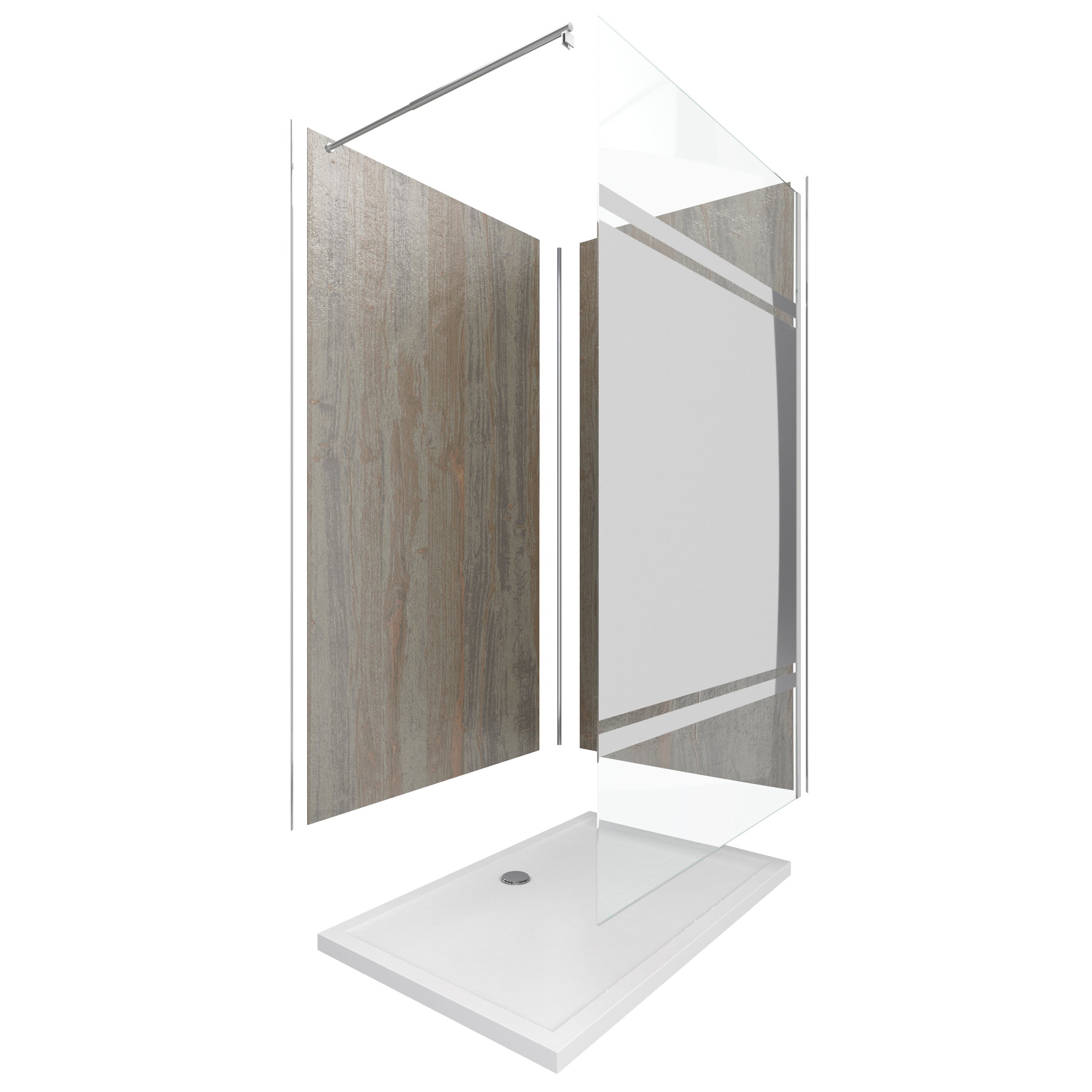 Pack panneaux muraux Wood Stone + paroi FREEDOM 2 MIROIR + receveur WHITNESS - 3