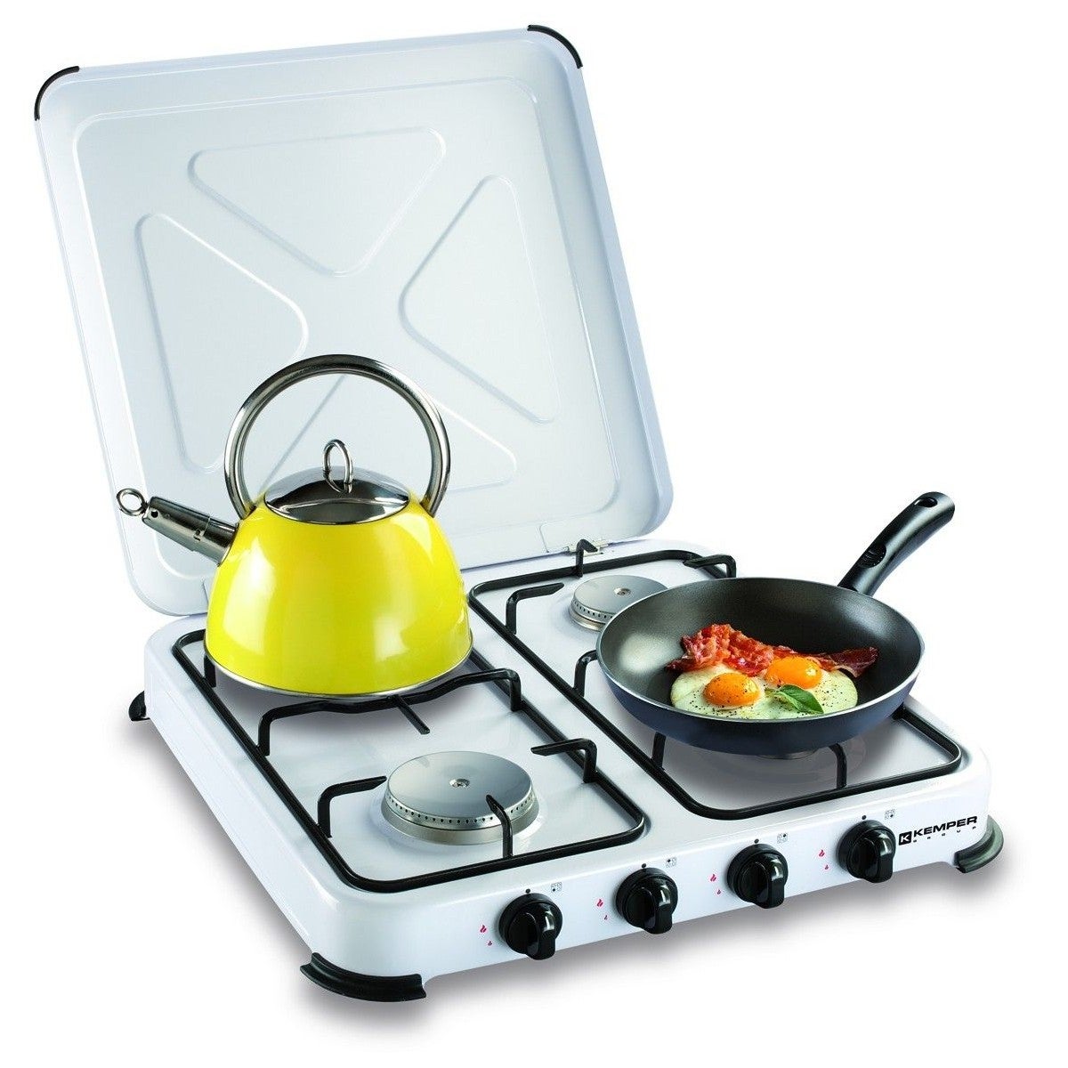 Plaque de Cuisson gaz 4 feux portable 4650W - Réchaud gaz butane propane couvercle grille amovibles Cuisine Extérieure KEMPER - 6