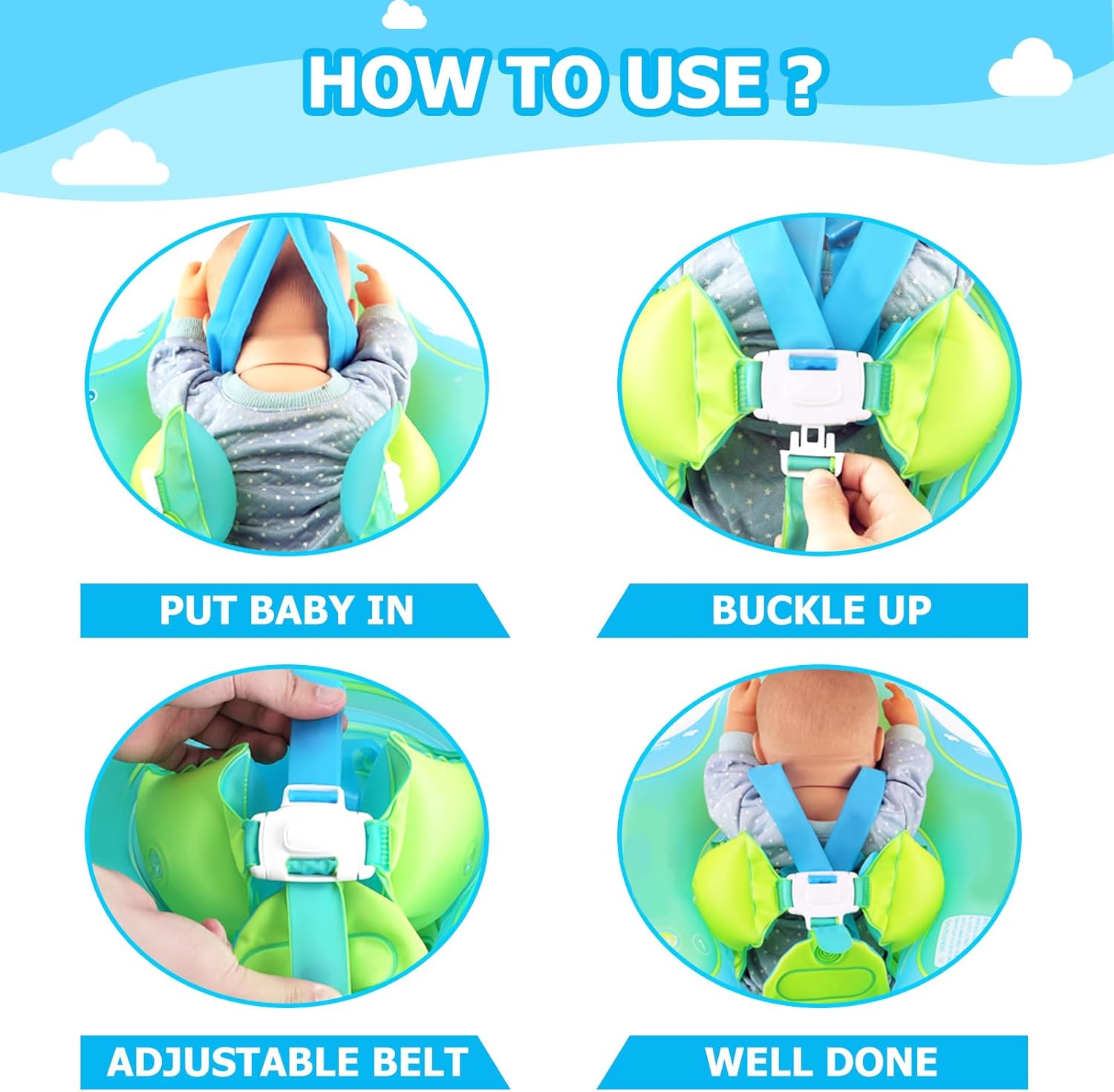 Boia para bebê, Boia para bebê de 3 a 12 meses, Boia para bebê de 1 ano e 6 meses, Boia para assento de bebê, Piscina rosa com capota - 4