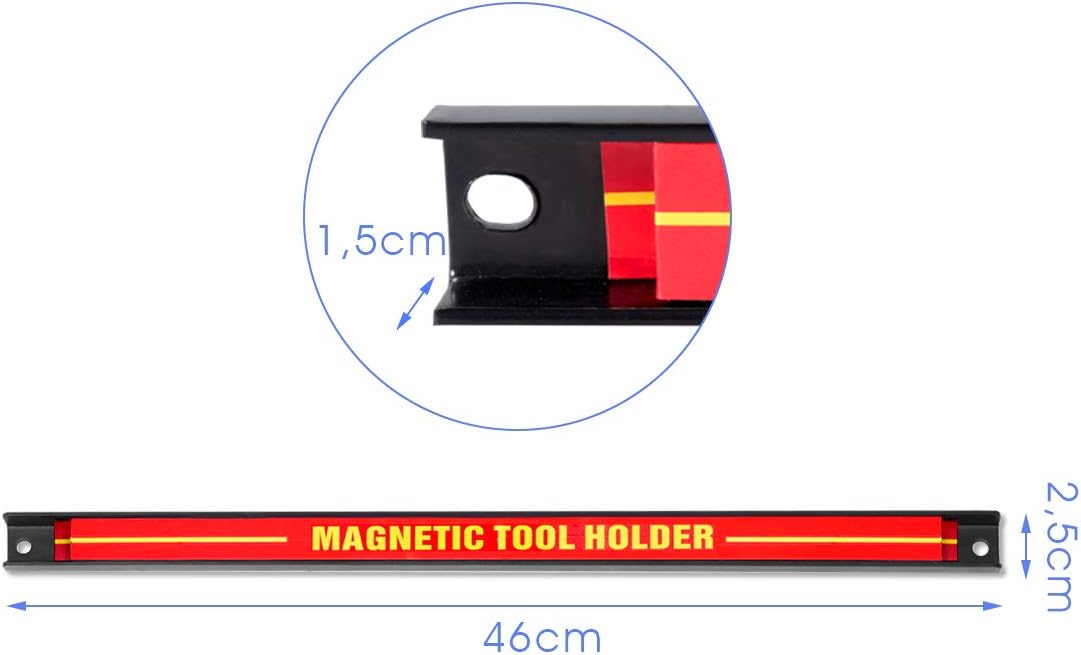 Barra magnética, soporte magnético para herramientas, rojo, soporte para herramientas, barra de herramientas. 46 cm, 13 kg de capacidad de carga - 4