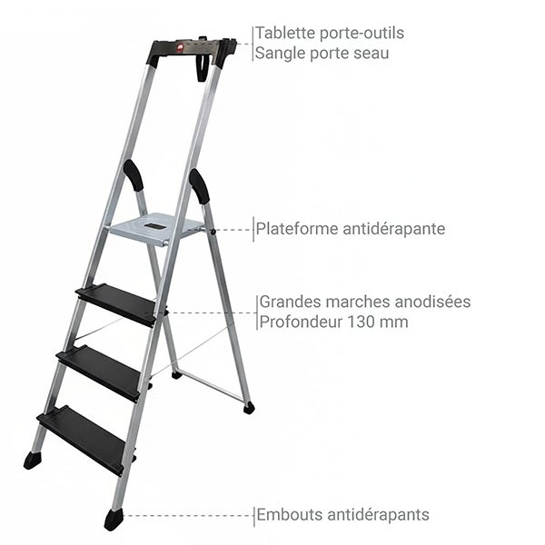 Escabeau 4 marches - Hauteur max. de travail 2.85m - 8814-211 - 5