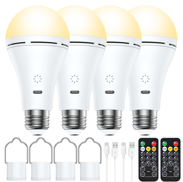 Ampoule LED Rechargeable USB-C 9W - E27 - Avec Télécommande Et Minuterie - Pour Pannes