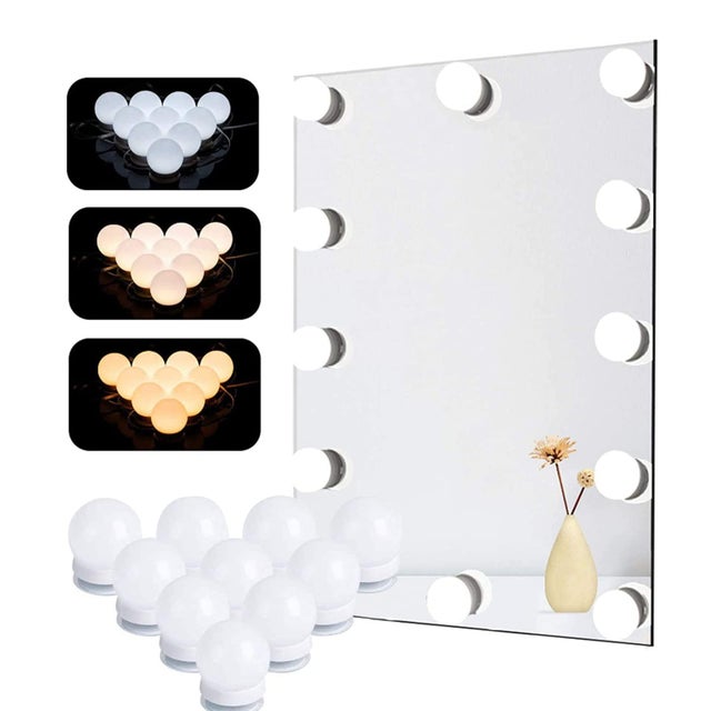 Lámpara de tocador LED, lámpara de maquillaje Hollywood para tocador con 10 bombillas de intensidad regulable, luces de tocador con 3 modos de color