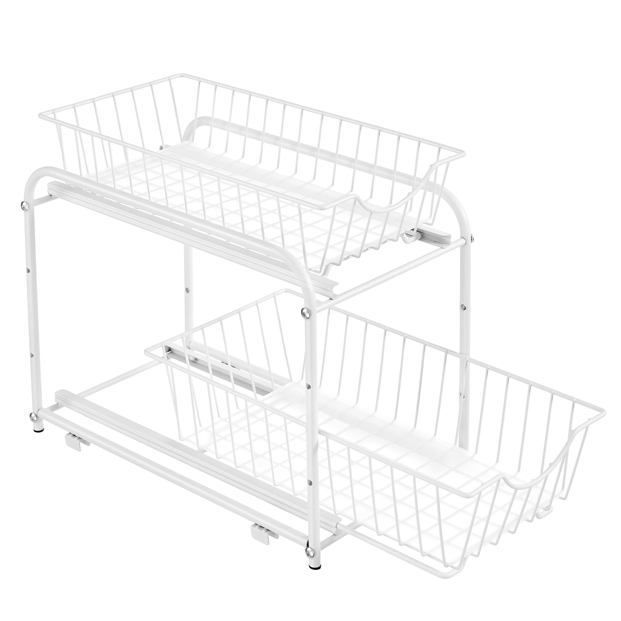 Organizzatore Estraibile 2 Ripiani In Metallo Per Sottolavello | Scaffale A L Per Cucina E Bagno | Cestello Scorrevole Salvaspazio Bianco - 2