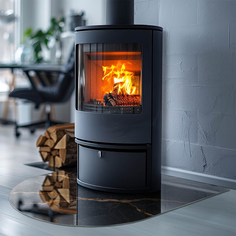 Plaque de verre pour protéger le sol de la cheminée, support de cheminée, design moderne | 80x70 | Rectangle | Marbre élégant avec veines - 2