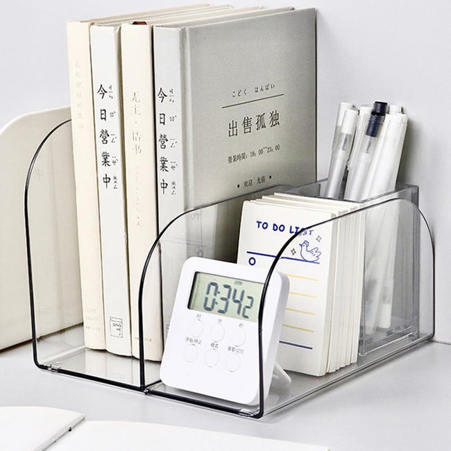 Fermalibri In Acrilico Bianco 4 Pezzi | Organizer Per Scrivania, Libreria E Ufficio - Foto 7