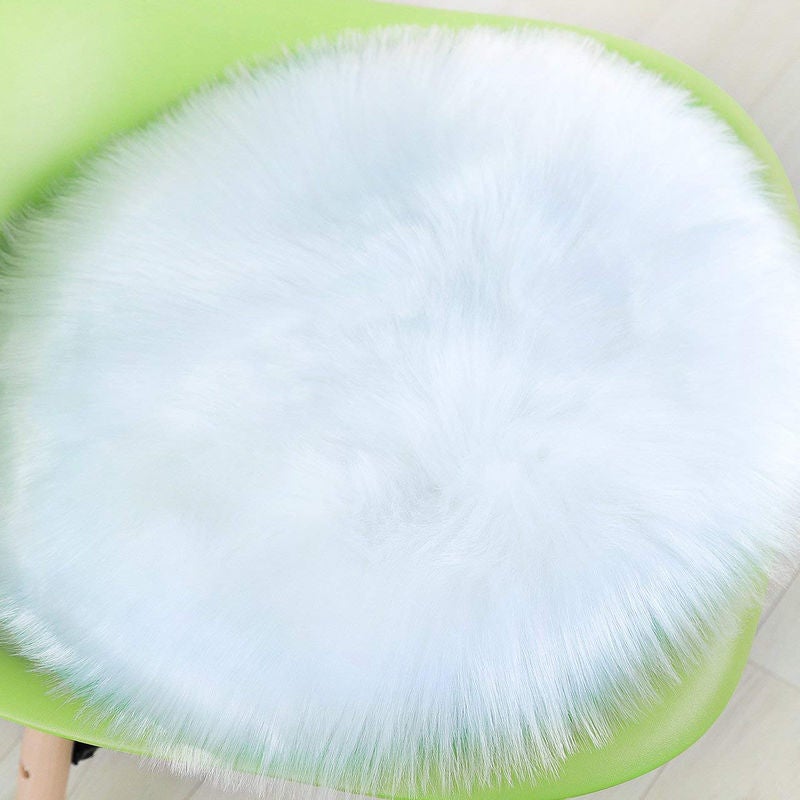 Coussin D'assise En Fourrure Synthétique Blanche - Diamètre 40 Cm - Décoration Chaise, Siège