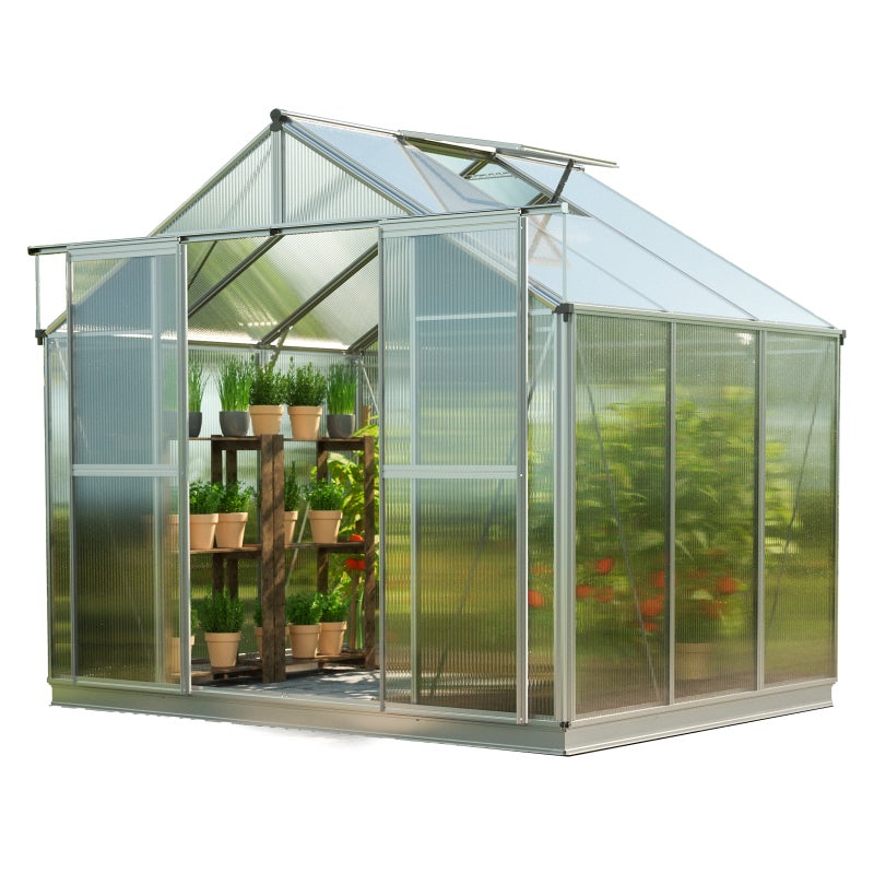 GFP szklarnia Topas 3 rama aluminiowa 225x195 cm - płytami poliwęglanowymi ok. 8 mm - z ramą fundamentową i aut. mechanizm otwierania okien