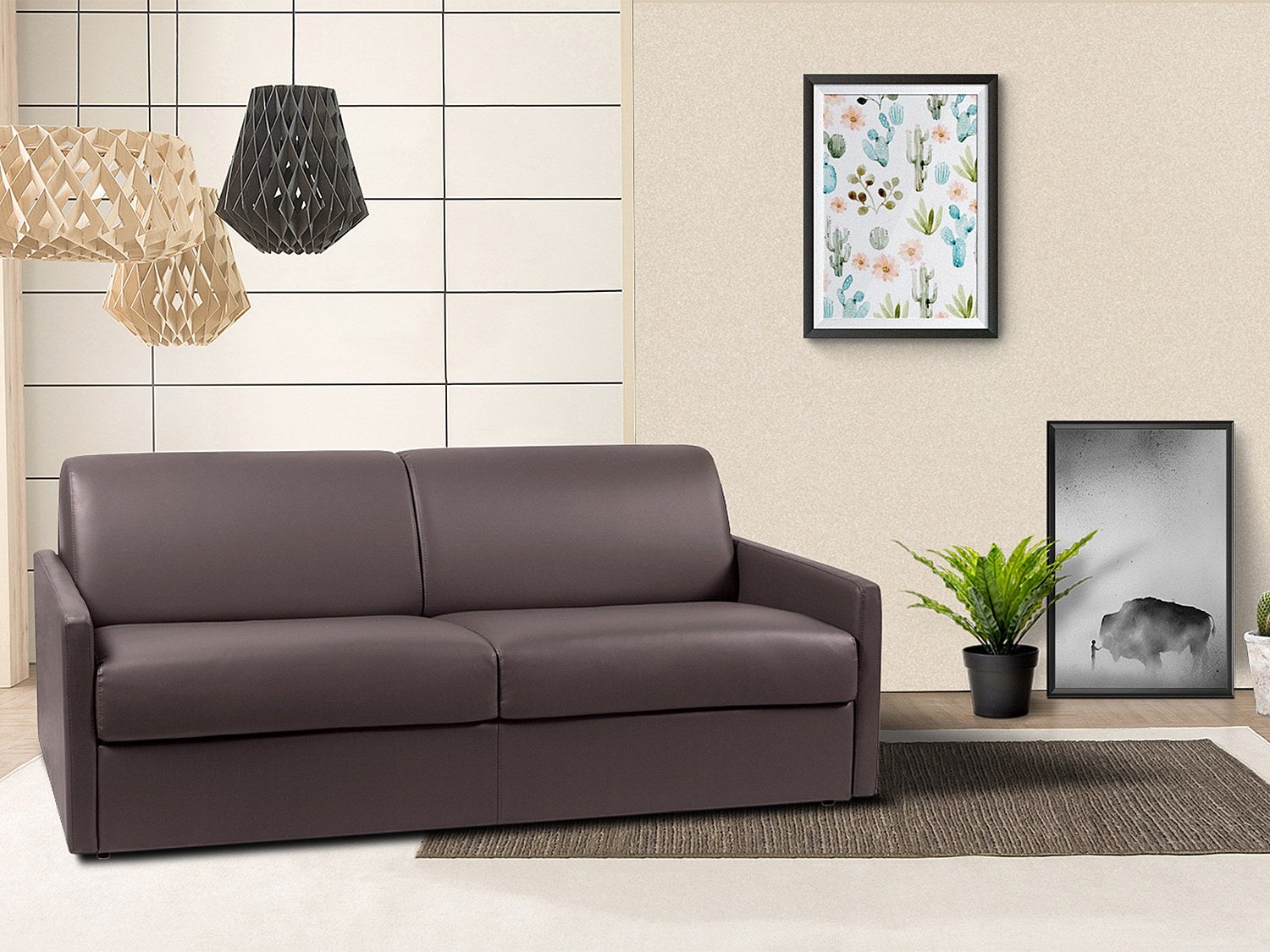 Canapé 4 places convertible express en simili marron - Couchage à lattes larges 160 cm - Matelas 14 cm CALIFE - 6