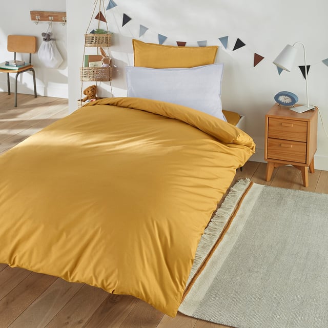 Housse couette enfant percale coton bio Scenario - Moutarde - 140 x 200 cm