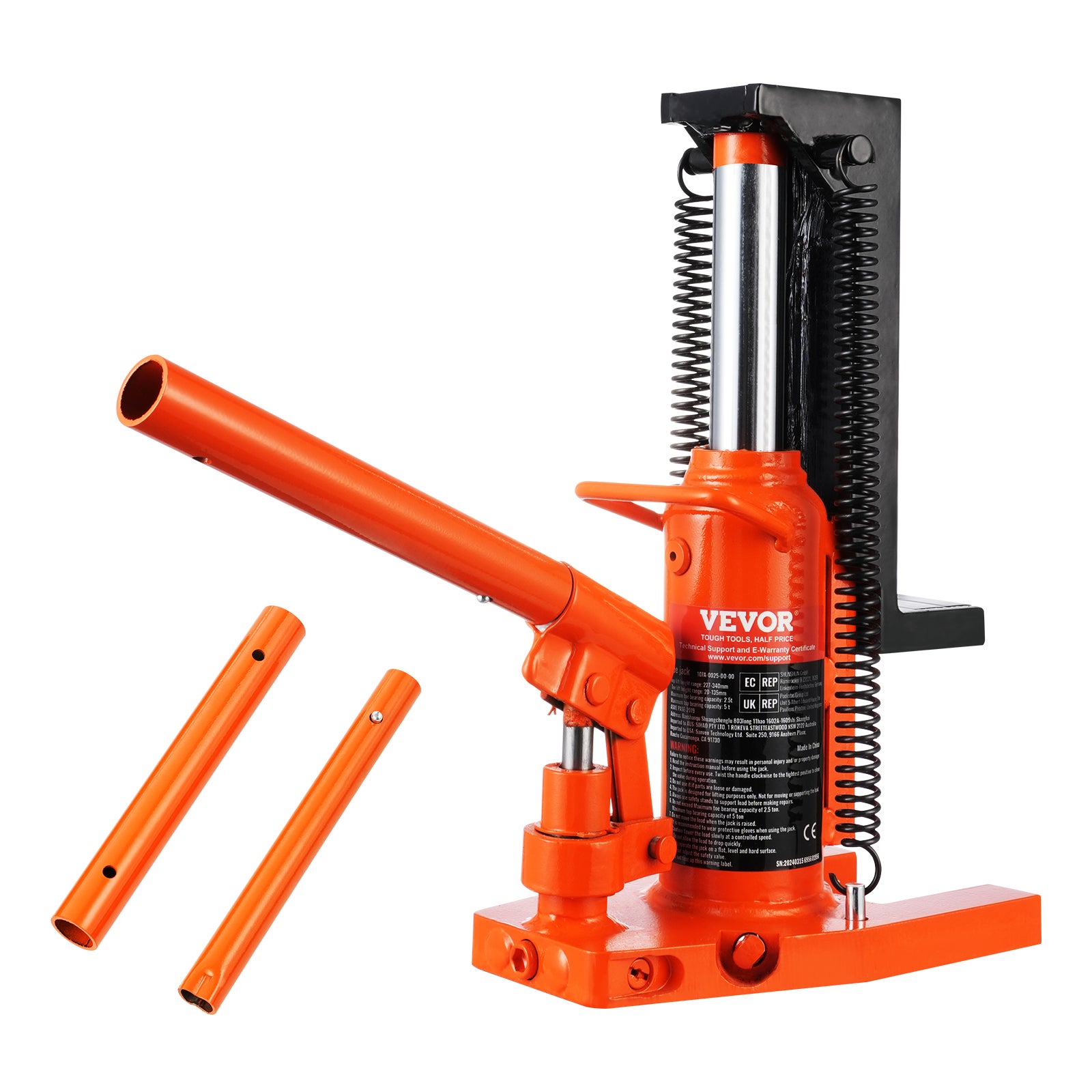 Hydrauliczny podnośnik samochodowy, podnośnik na palce 2,5 T, udźwig na palce 5 T, podnośnik maszynowy, wysokość palców 20–135 mm, wysokość górn VEVOR