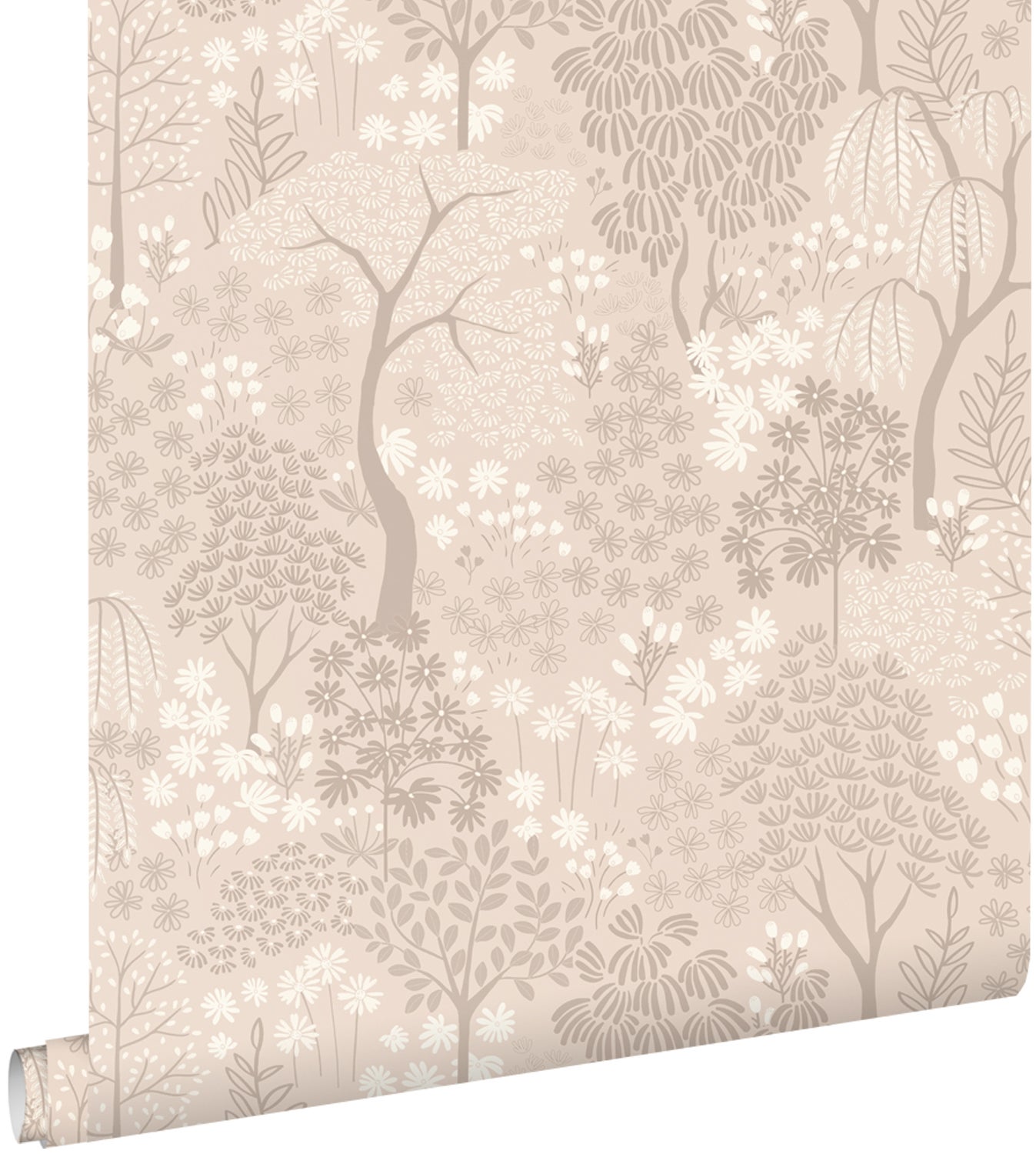 Tapeta drzewa i kwiaty beżowym - 50 x 900 cm - ESTAHOME
