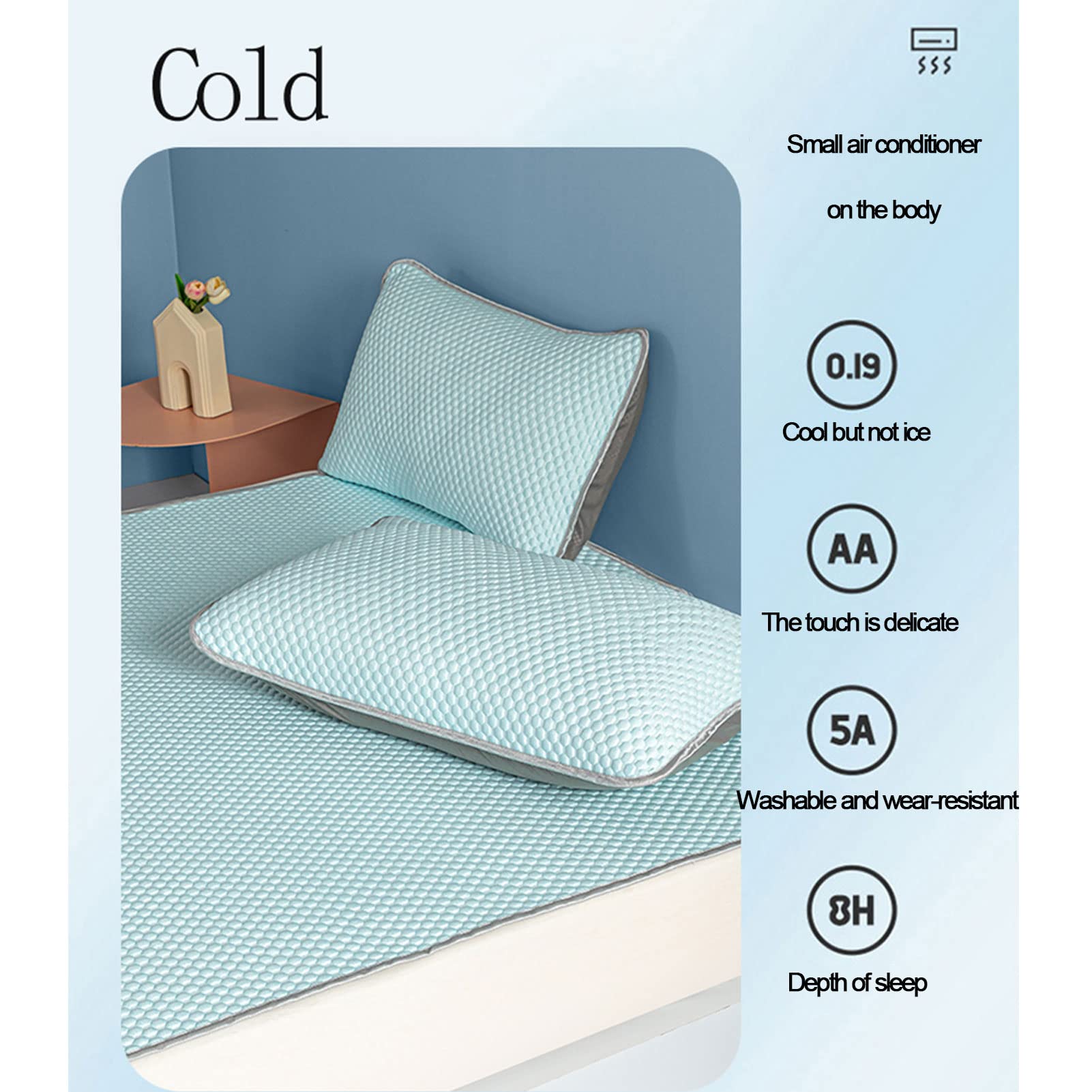 LOLLANDA Tapis de couchage rafraîchissant pliable pour l'été, tapis de literie climatisé, protège-matelas, facile d'entretien (bleu, 90*200cm) - 7