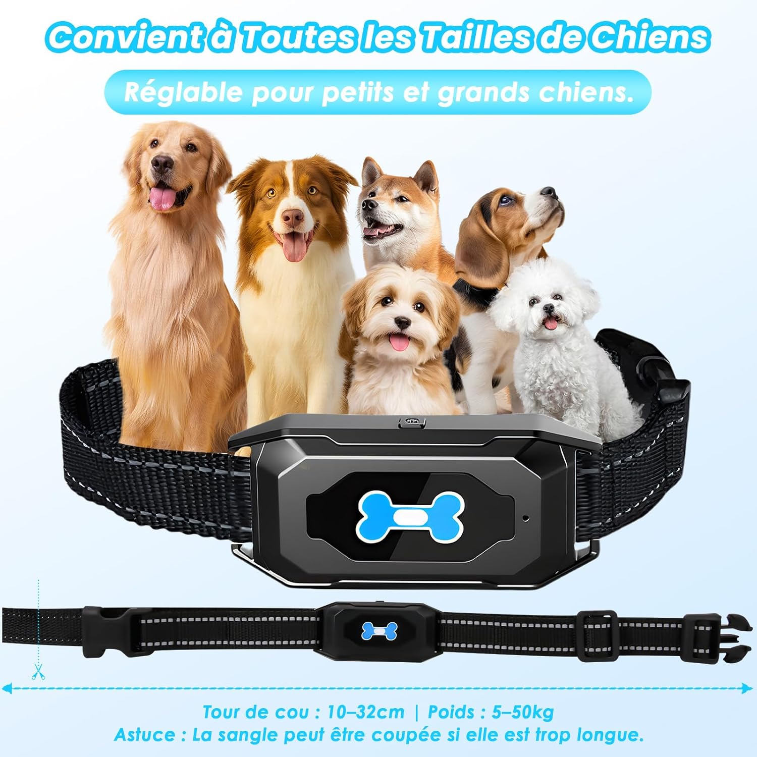 Coleira para cães com modo de som/vibração, coleira inteligente com detecção de latidos. - 2