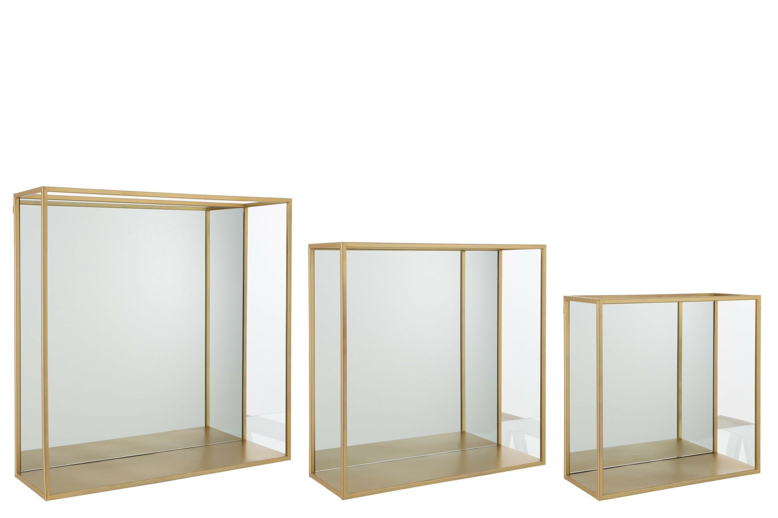 Juego de 3 estantes de pared cuadrados metal cristal dorado lise l 60 cm