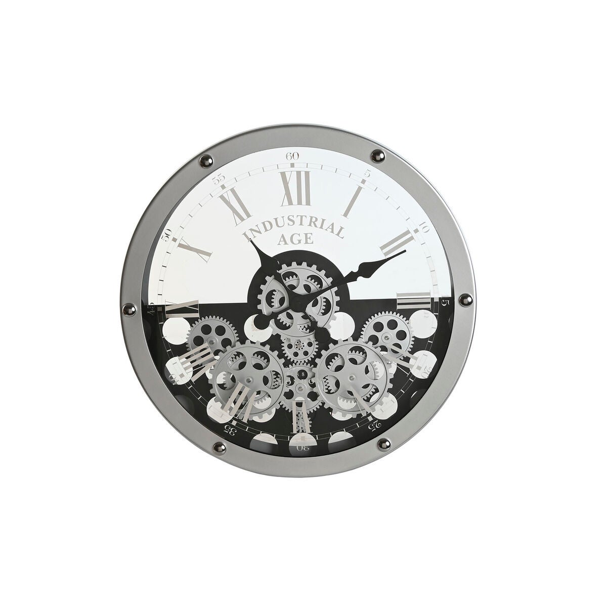 Reloj de pared home esprit negro plateado metal cristal engranajes 52 x 8,5 x 52 cm