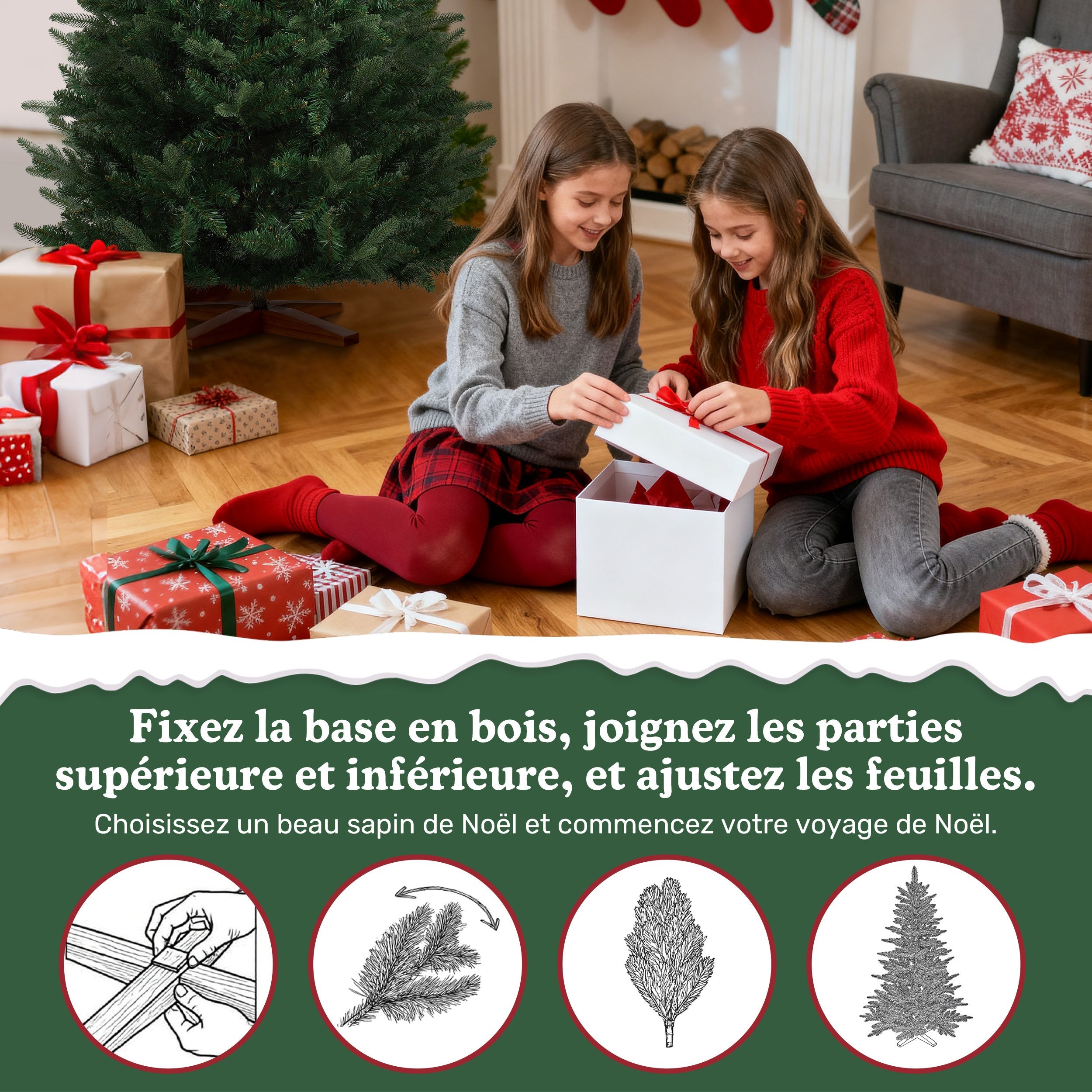 DEWINNER Sapin de Noël Artificiel Extra Dense,180 cm,573 Branches,Support Bois - 6