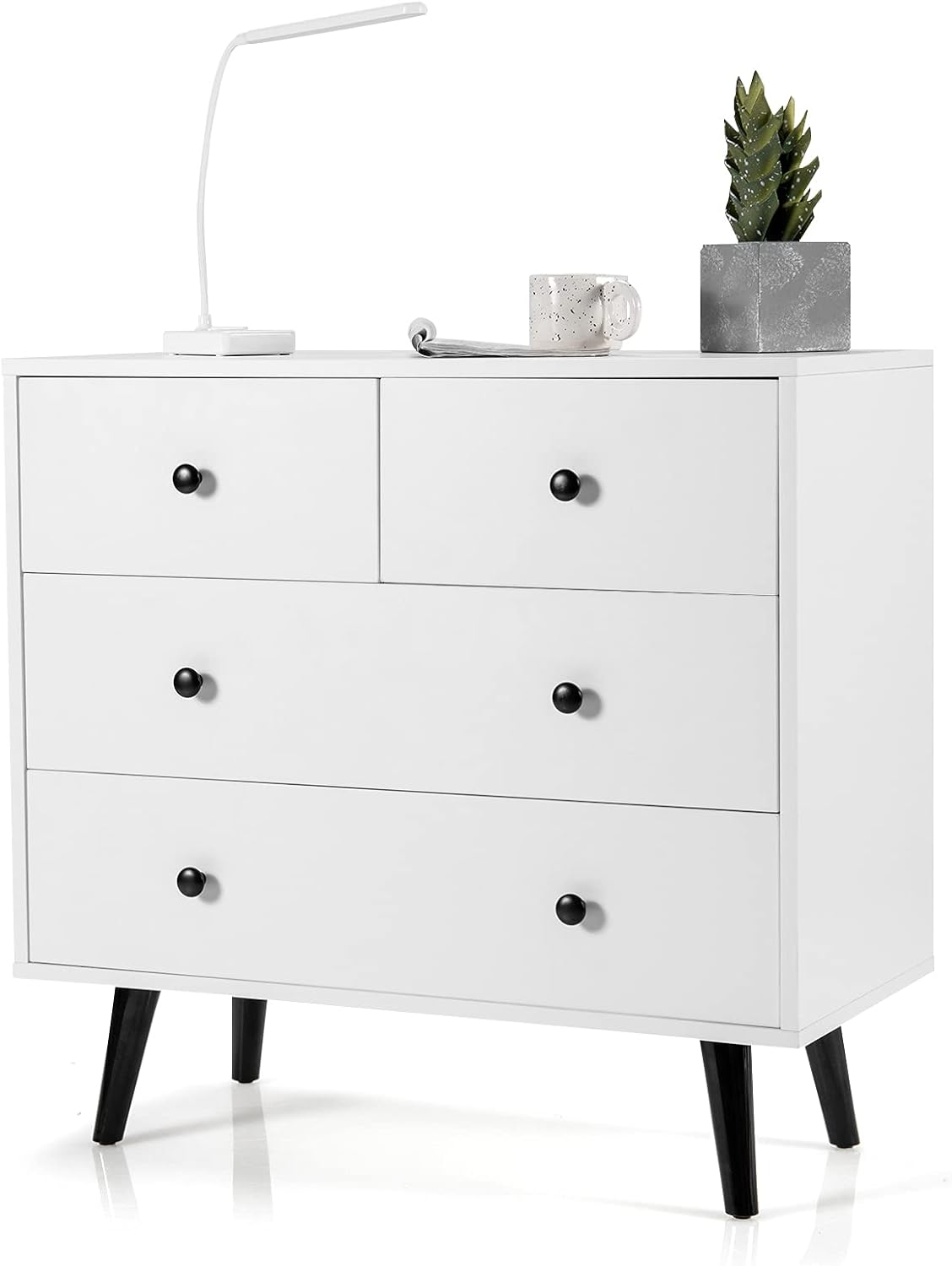 Komoda z 4 Szufladami, Mebel do Pokoju z Zabezpieczeniem przed Przewróceniem, 4 Drewniane Szuflady, 80 x 39,5 x 77 cm, Naturalny
