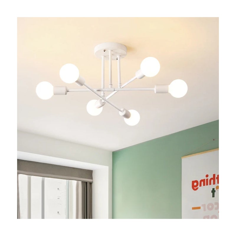 Nowoczesny plafon Sputnik, 6-punktowy, przemysłowy metalowy plafon częściowo wpuszczany do sypialni, jadalni, salonu, kuchni, korytarza