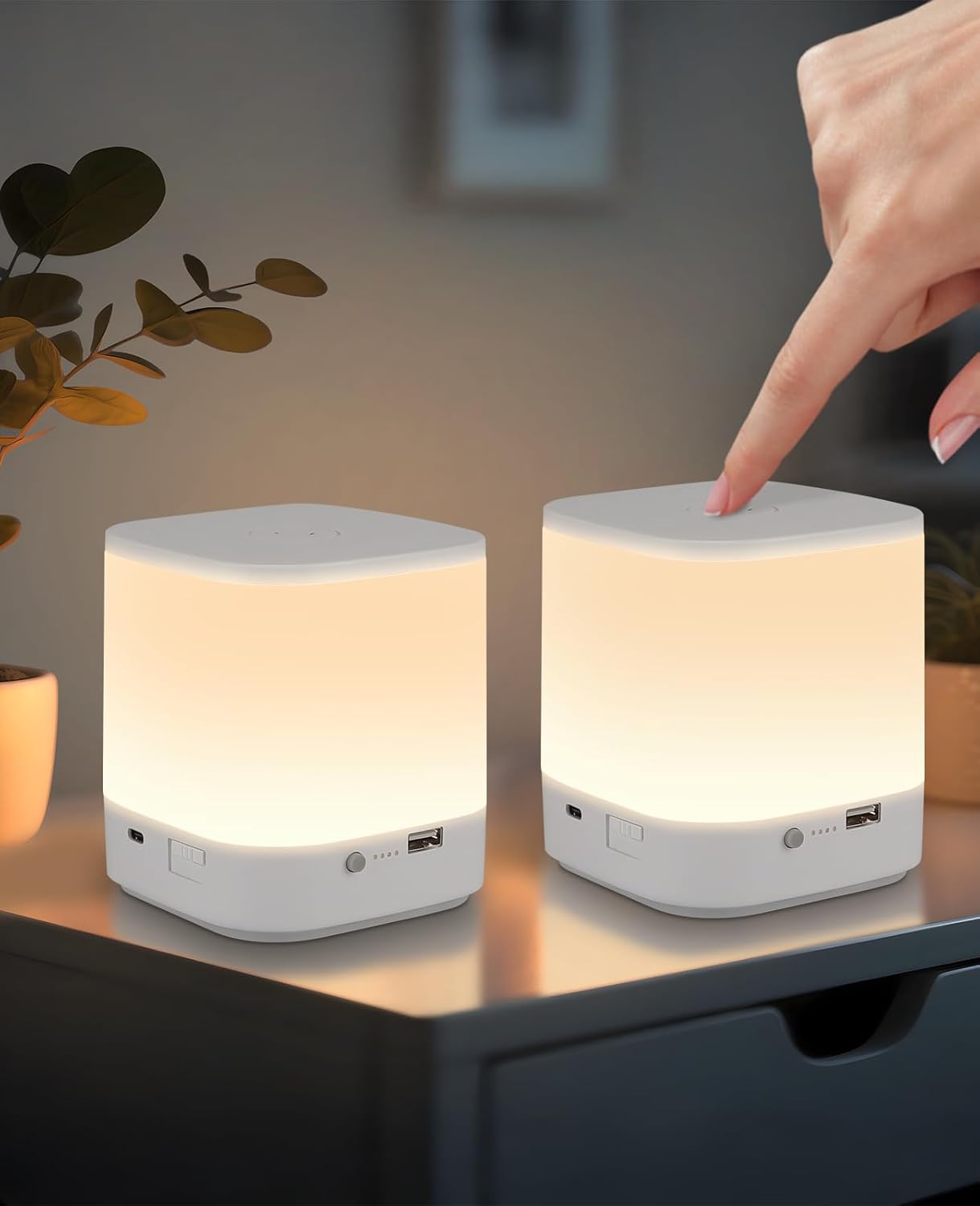 ZMH Zestaw 2 lamp stołowych LED białych regulacja natężenia, ładowane przez USB, 3 temperatury barwowe(1800mAh)