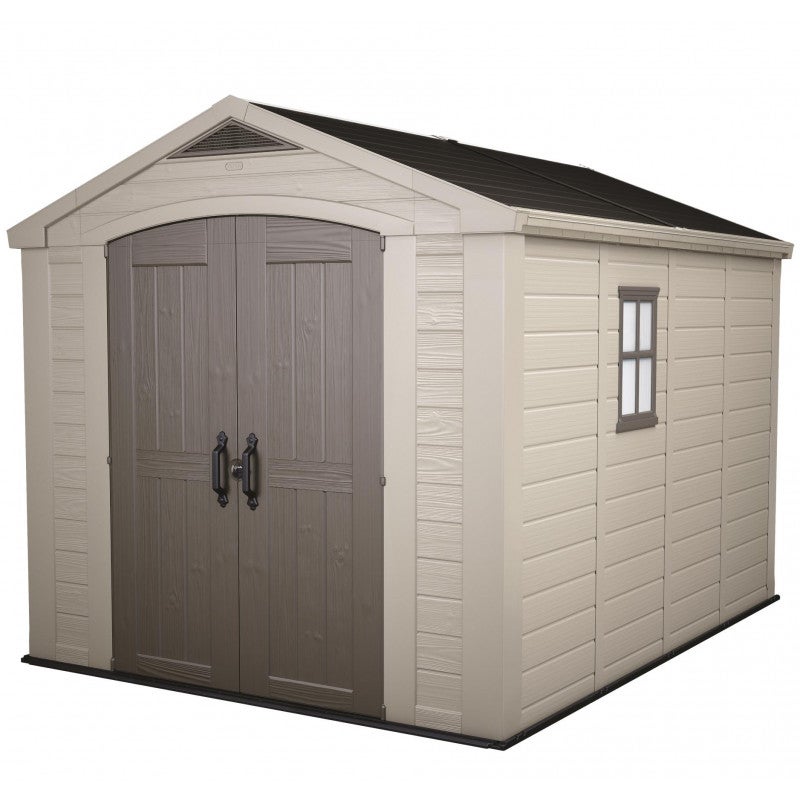 Abri de jardin Keter en résine, 256,5 x 182 x 243 cm, avec plancher, étagères et puits de lumière, beige - 9