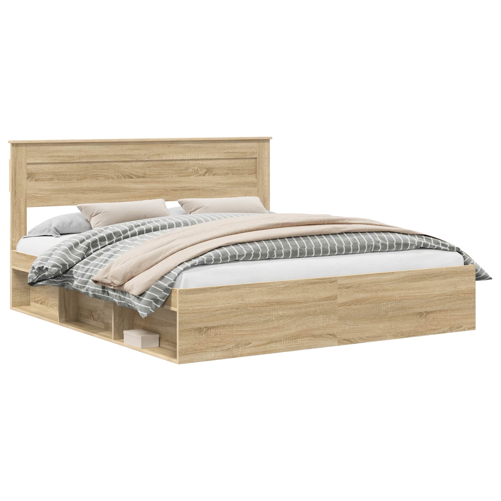 Cadre de lit en bois de pin massif, pour la chambre, 200 × 200 cm - 2