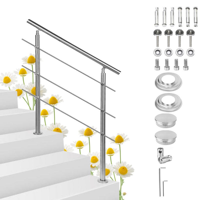 Kit Main courante Escalier 180 cm Acier affiné V2A Garde-corps Rambarde