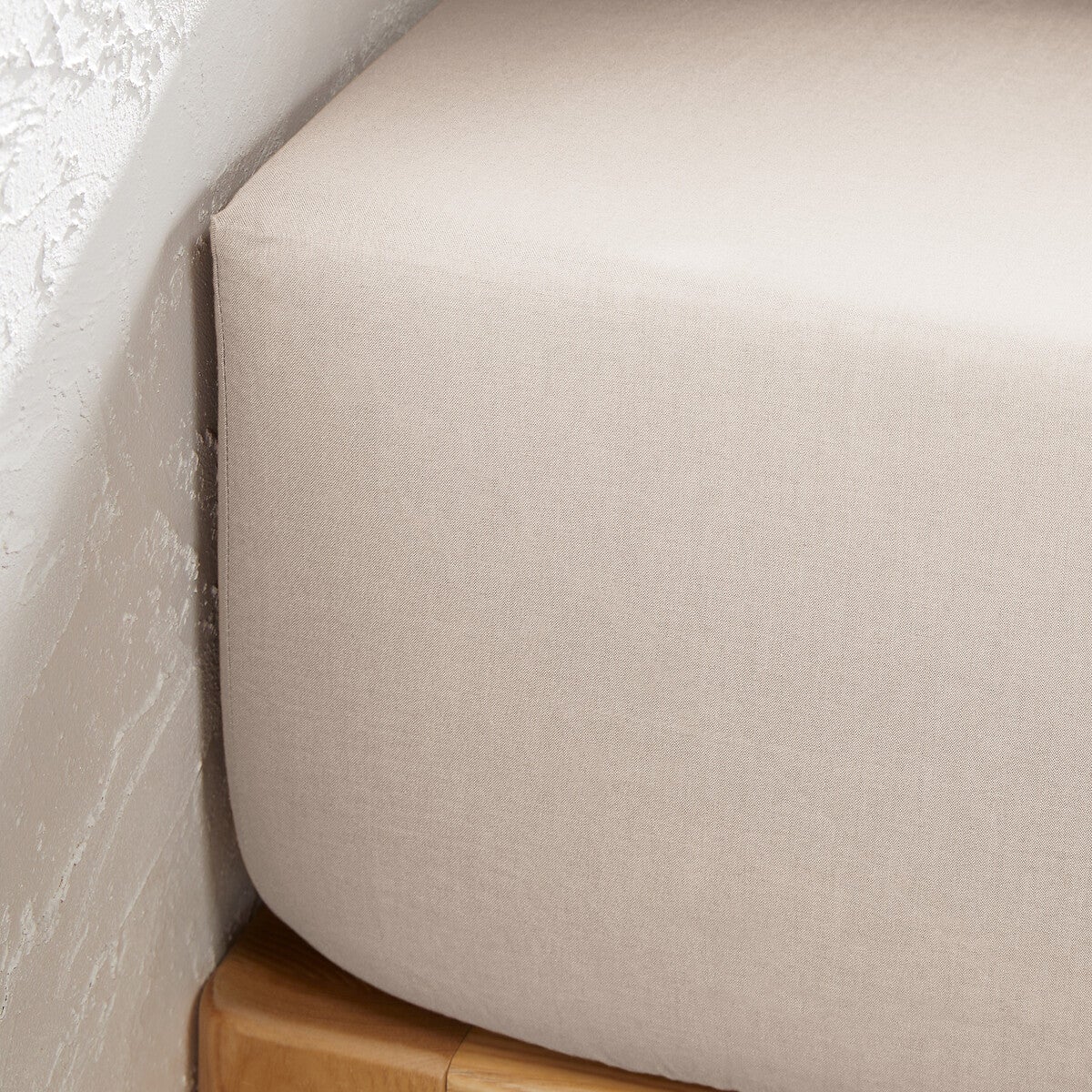 Drap housse uni polycoton, bonnet 25cm, Scenario - Beige galet - 160 x 200 cm - 2