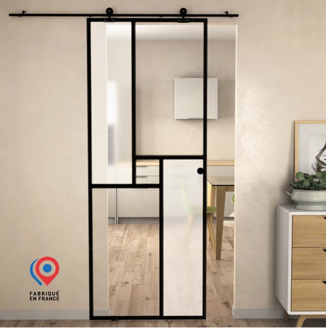 Porte coulissante en verre seule (rail non inclus) - MINIMO - Largeur 83 cm - Fabrication Française AURYS NORMANDIE