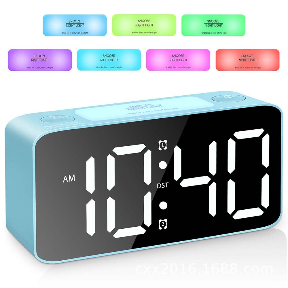 Réveil pour chambre à coucher, pour les dormeurs lourds, pour adultes, enfants, adolescents – Sans tic-tac – Réveil à double cloche avec rétroéclairage – Horloge de bureau (bleu