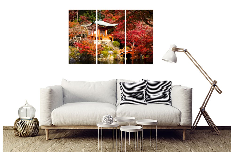 Panther Print Stampa Su Tela Con Tempio Giapponese In Autunno – Quadro Bianco E Nero 61x41 Cm – Cornice Inclusa, Pronta Da Appendere - 4