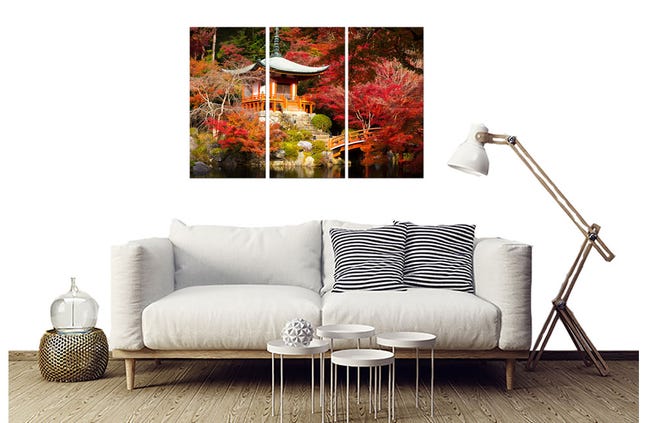 Stampa artistica da parete su tela con tempio giapponese in autunno, nero, bianco, arancione, decorazione per la casa, 61 x 41 cm Stampa artistica da parete su tela con tempio giapponese in autunno, nero, bianco, arancione, decorazione per la casa, 61 x 41 cm