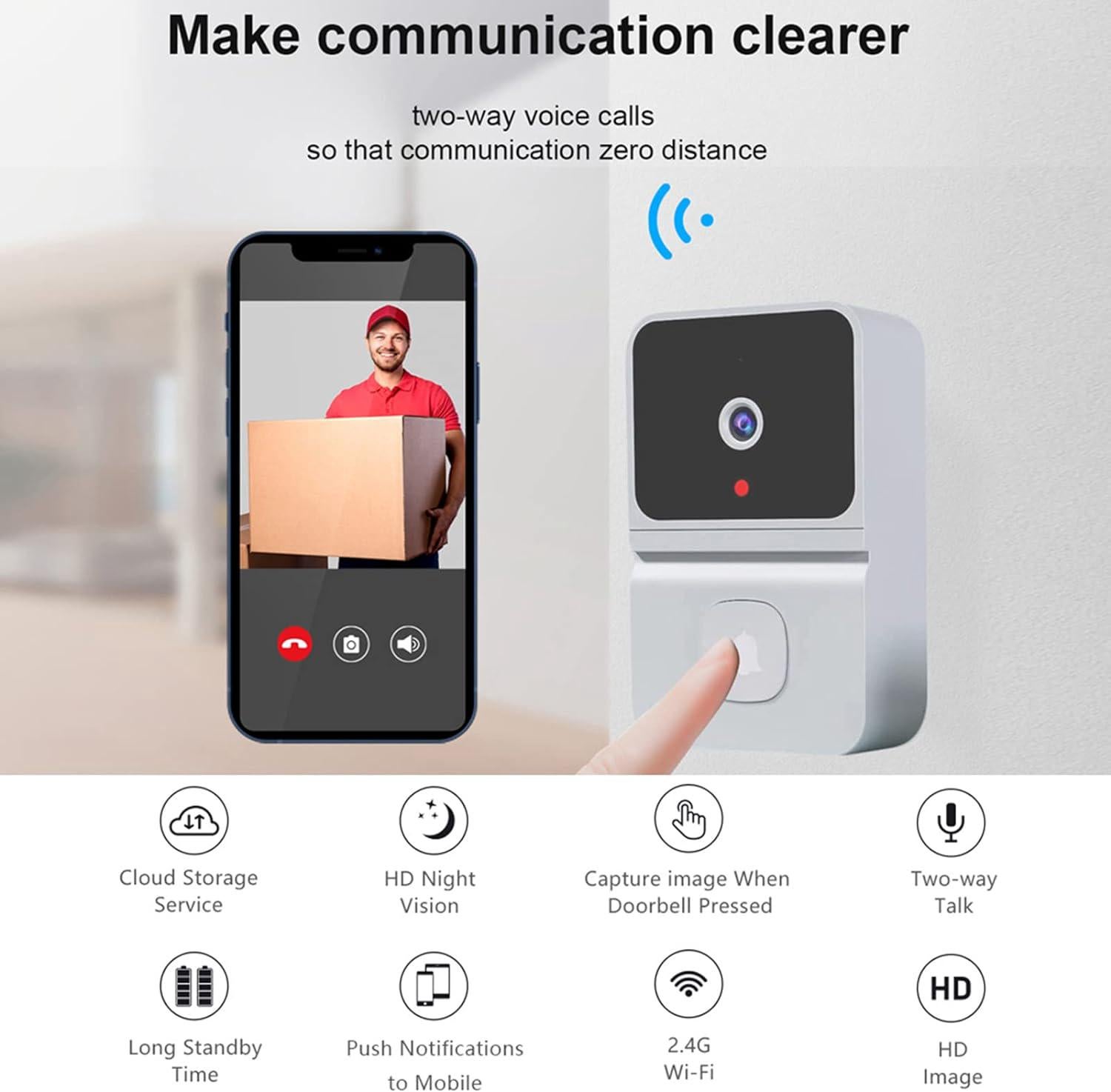 Z30 WIFI Wireless Doorbell Camera Smart Doorbell 480P Infrared Night Vision Two-Way Intercom Transmission Distance 50m - 3