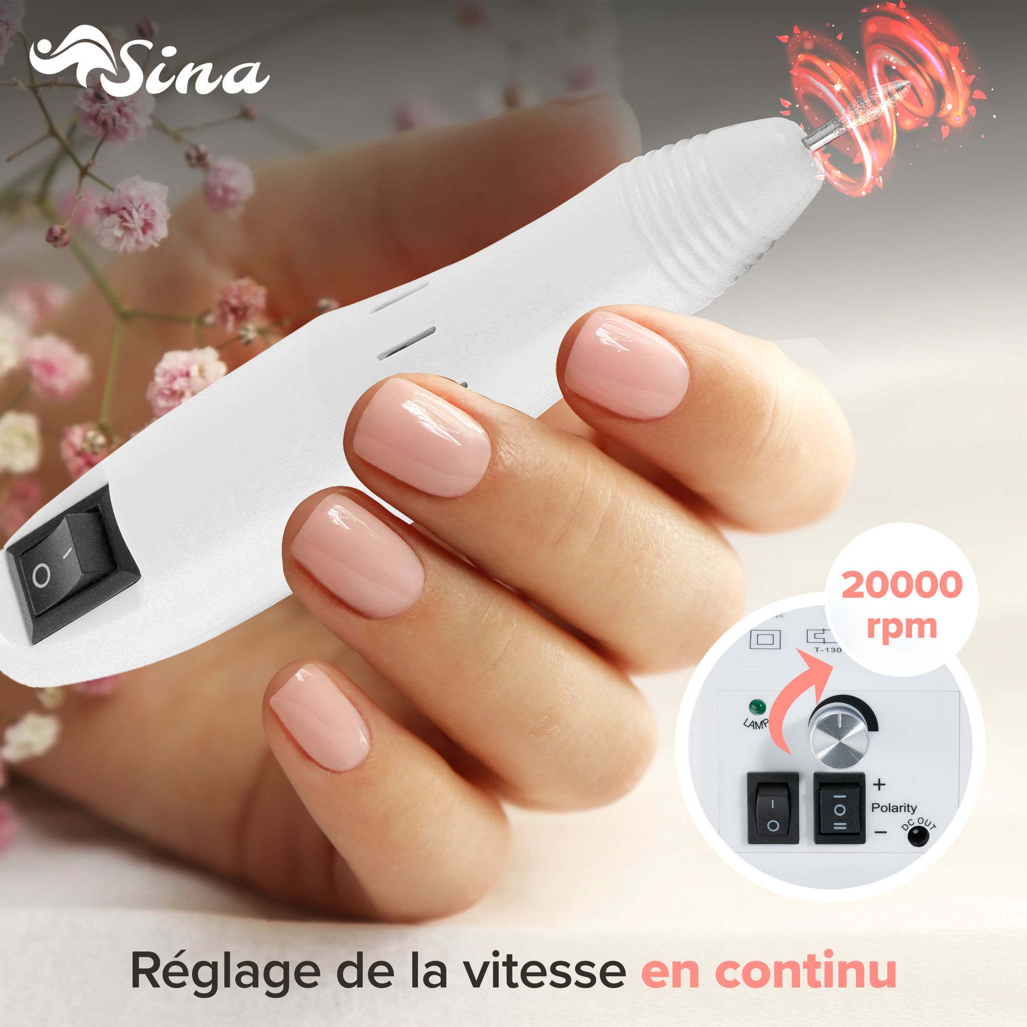 Kit Manucure électrique SINA Avec 30 Fraises Diamant Et 111 Embouts - Lime à Ongles Professionnelle